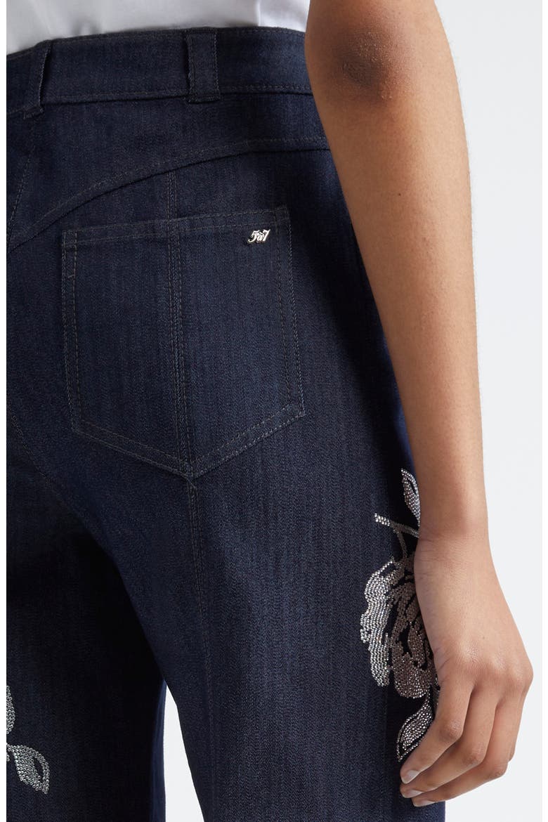 Francine Embellished Rose Wide Leg Denim Pants, Alternate, color, INDIGO