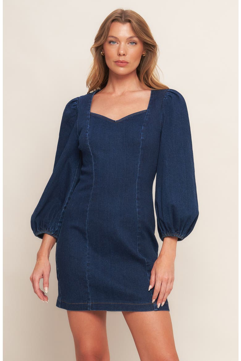 Long Sleeve Denim Minidress, Alternate, color, MEDIUM INDIGO