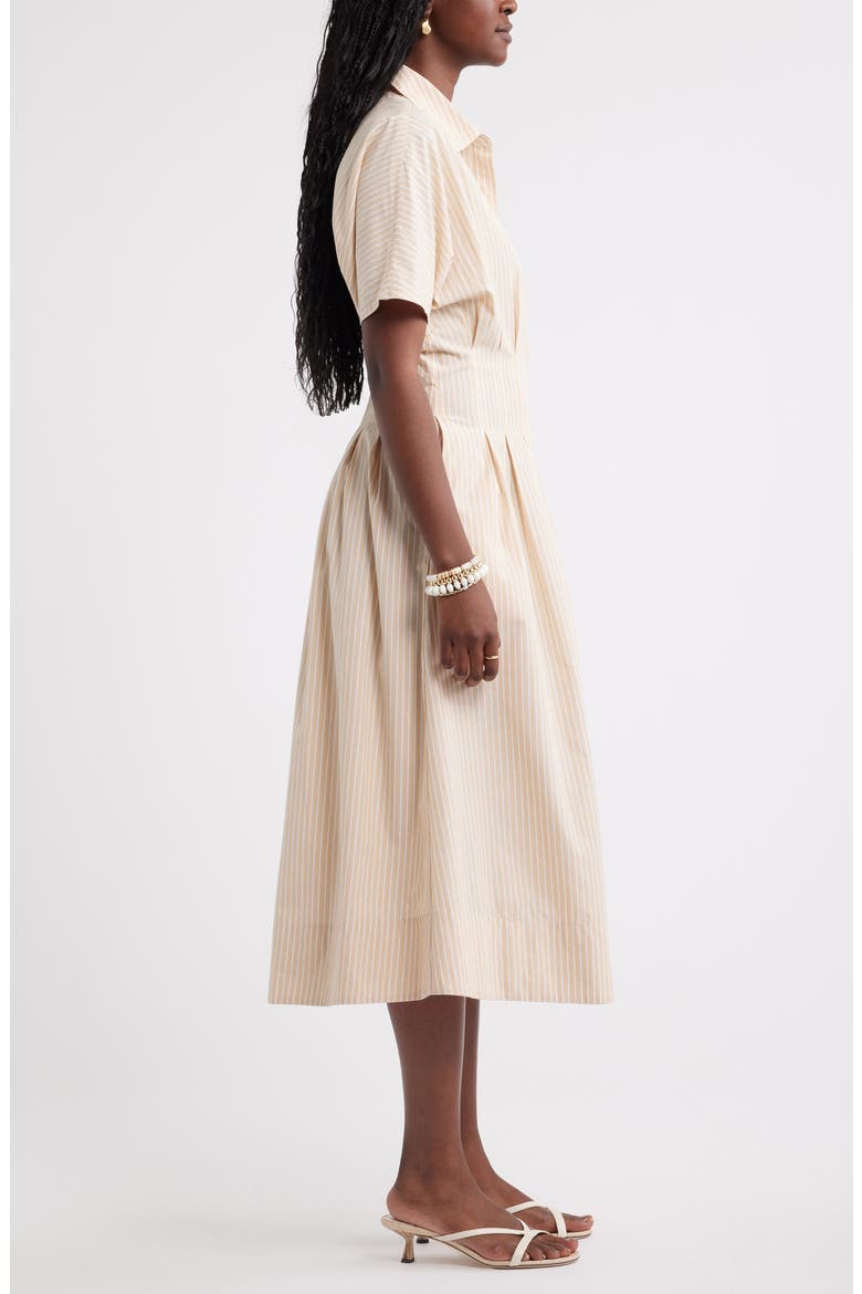 Stripe Pleated Dolman Sleeve Midi Shirtdress, Alternate, color, TAN SHORE-WHITE CORA STRIPE