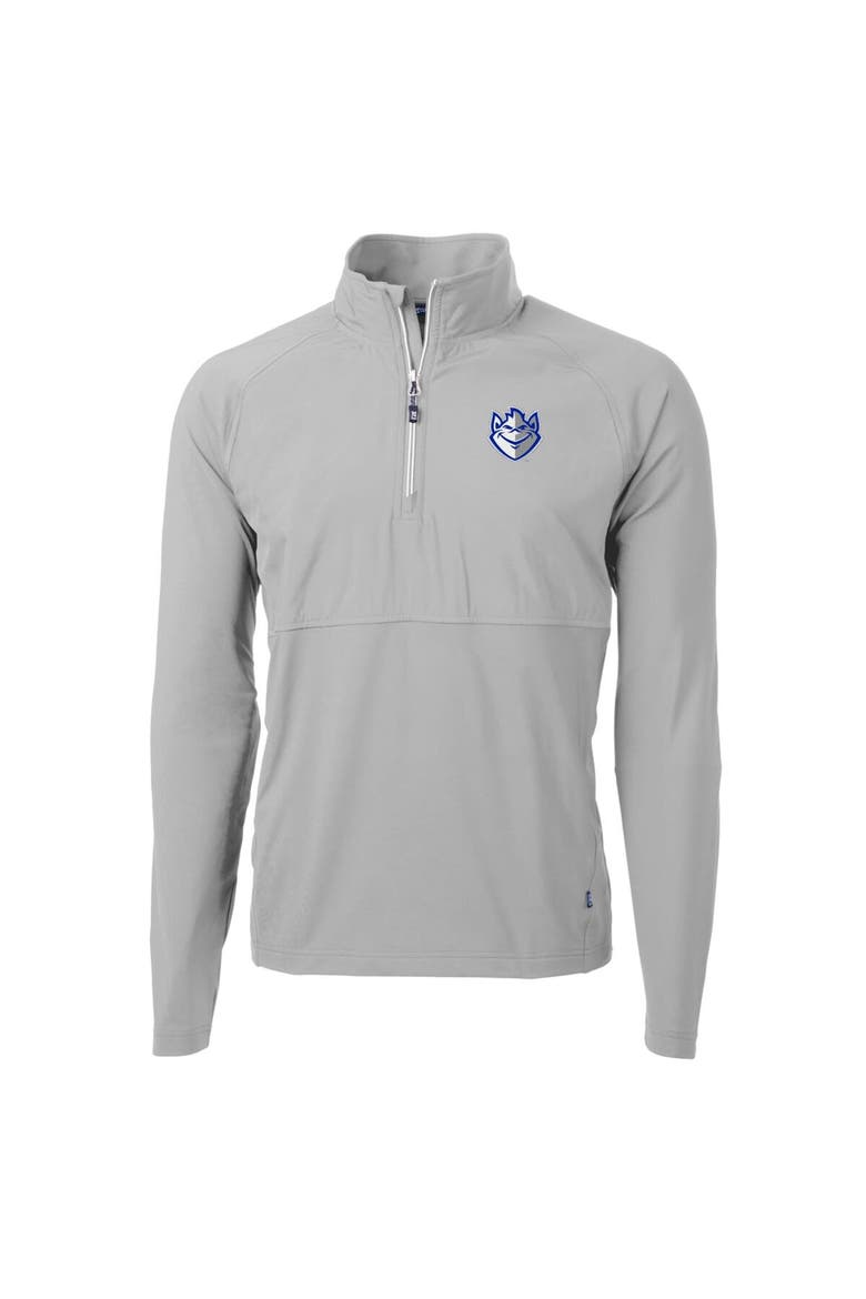 Men's Cutter & Buck Silver Saint Louis Billikens Adapt Eco Knit Hybrid Recycled Quarter-Zip Pullover Top, Main, color, Silver