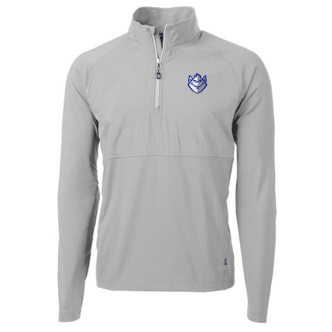 Men's Cutter & Buck Silver Saint Louis Billikens Adapt Eco Knit Hybrid Recycled Quarter-Zip Pullover Top