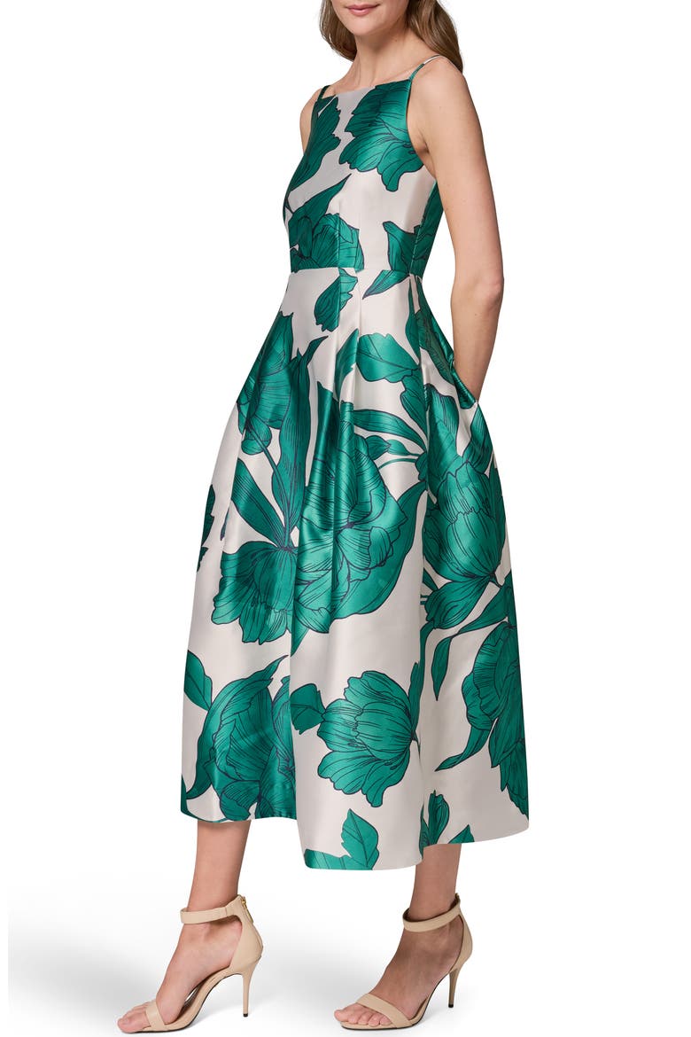 Floral Mikado Fit & Flare Gown, Alternate, color, LAWN