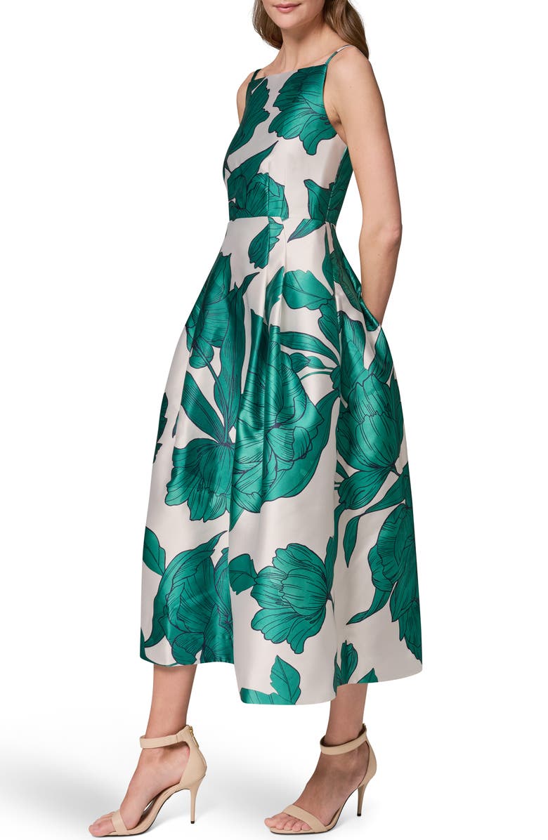 Donna Karan New York Floral Mikado Fit & Flare Gown, Alternate, color, Lawn