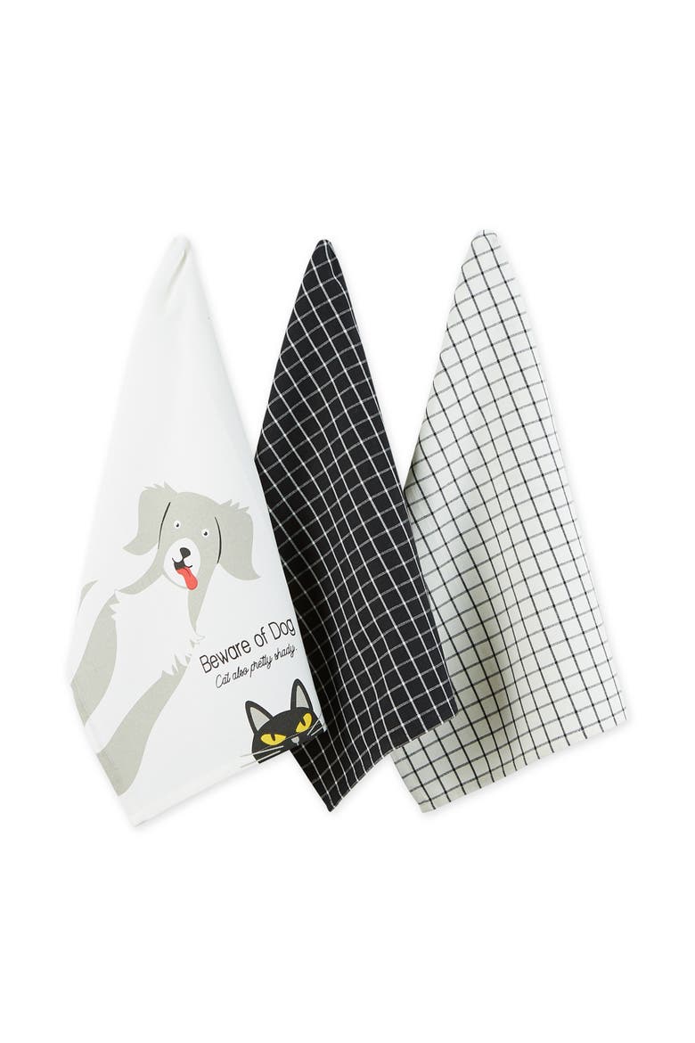 Beware of Dog & Cat Pet Dishtowel Set/3, Main, color, Beware