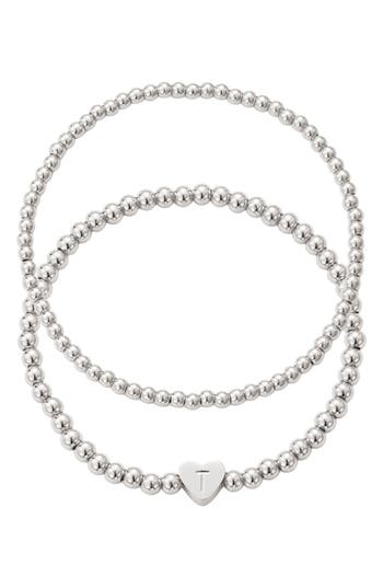 Adornia Beaded Initial Charm Bracelet Set In Silver