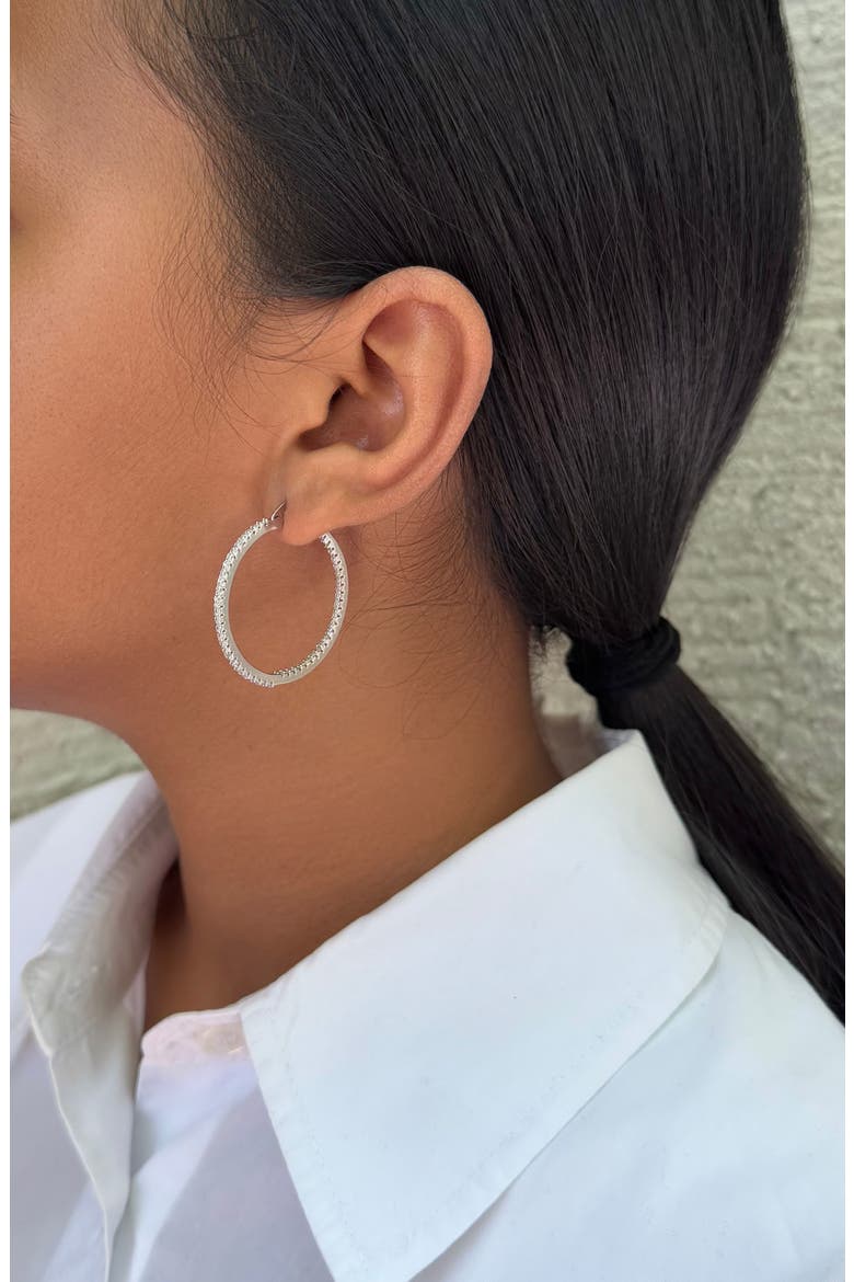 Cubic Zirconia Inside Out Hoop Earrings, Alternate, color, SILVER