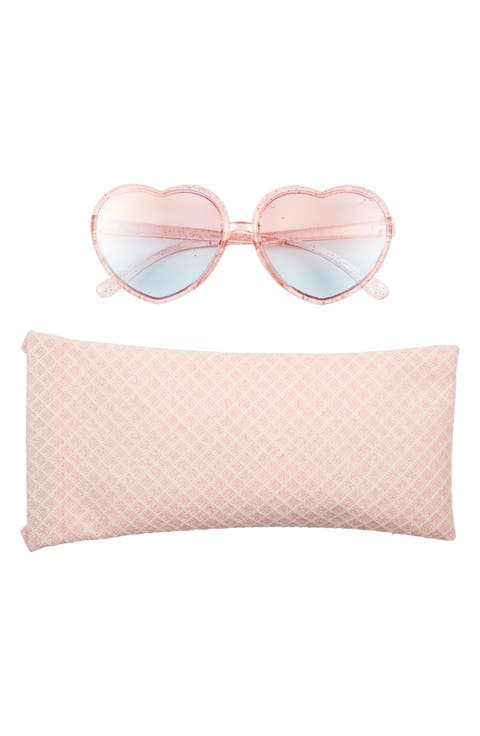Kids' Glitter Heart Sunglasses & Case Set