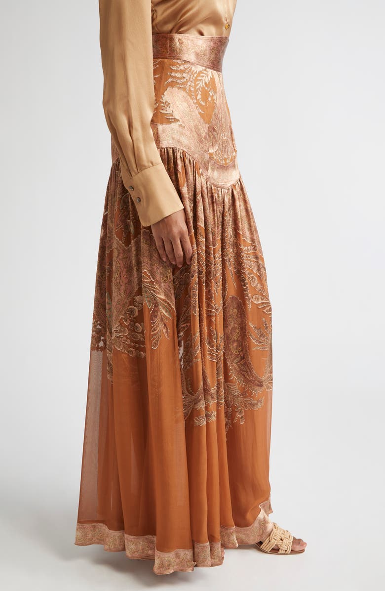 Zimmermann Memento Burnout Paisley Skirt, Alternate, color, Caramel Paisley
