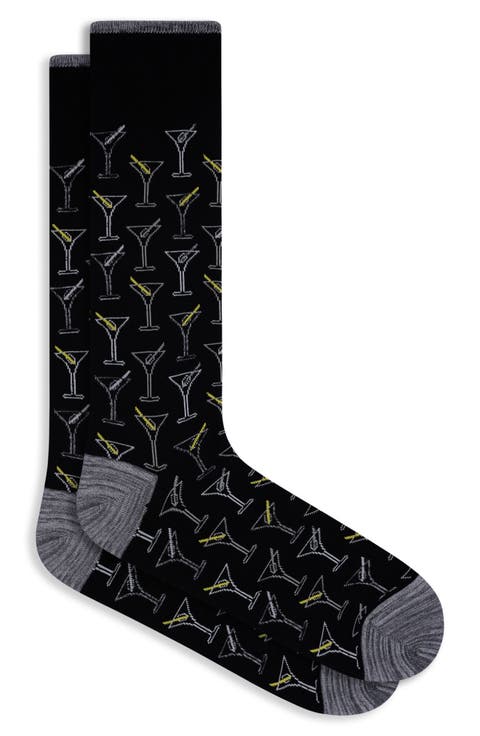 Martini Pattern Mercerized Cotton Blend Dress Socks