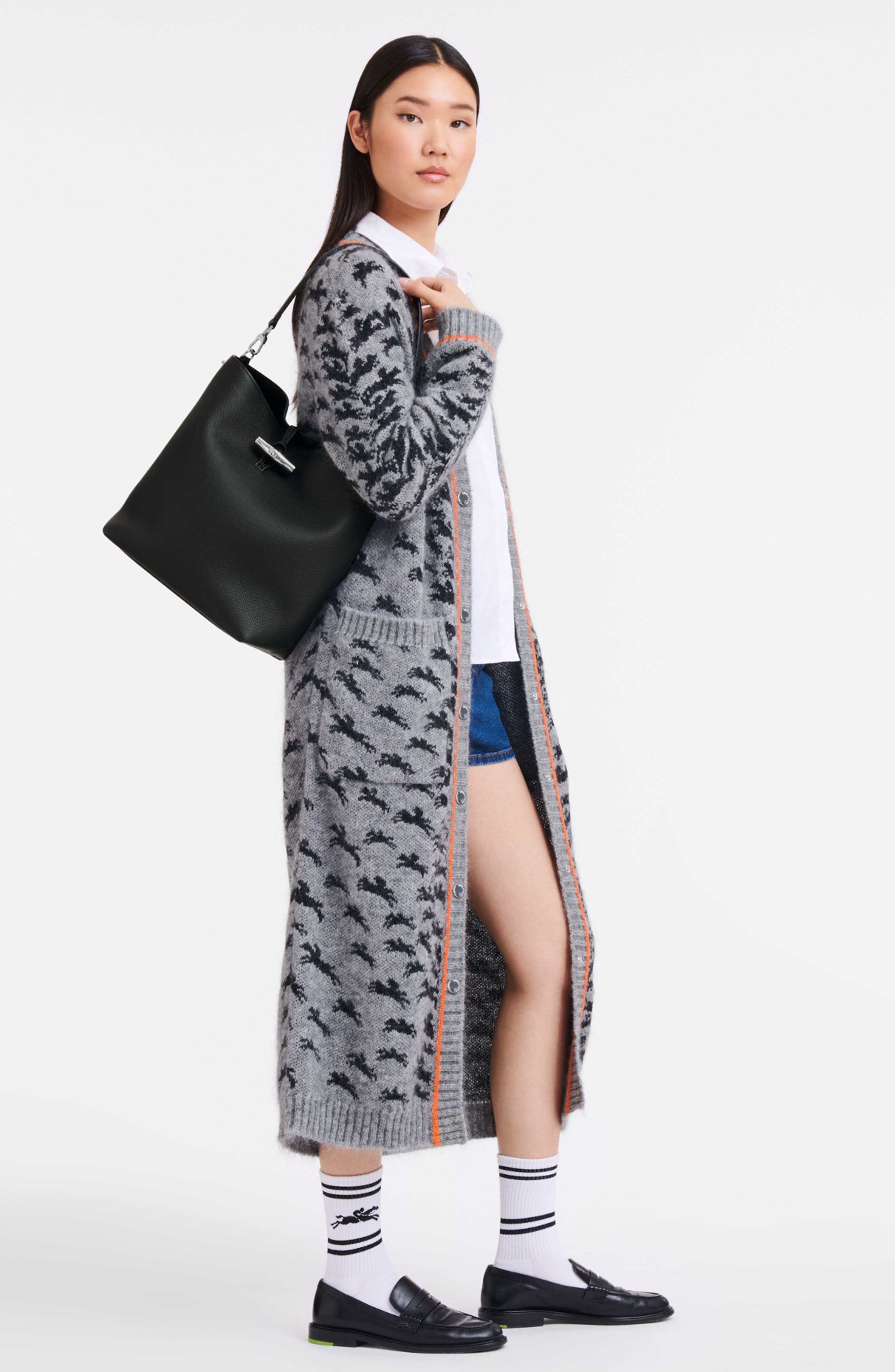 Longchamp Le Roseau Leather Hobo Bag, Alternate, color, Black