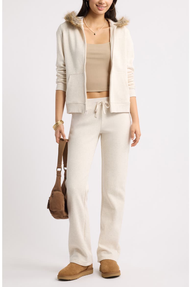 Slim Fit Faux Fur Trim Zip Hoodie, Alternate, color, BEIGE OATMEAL LIGHT HEATHER