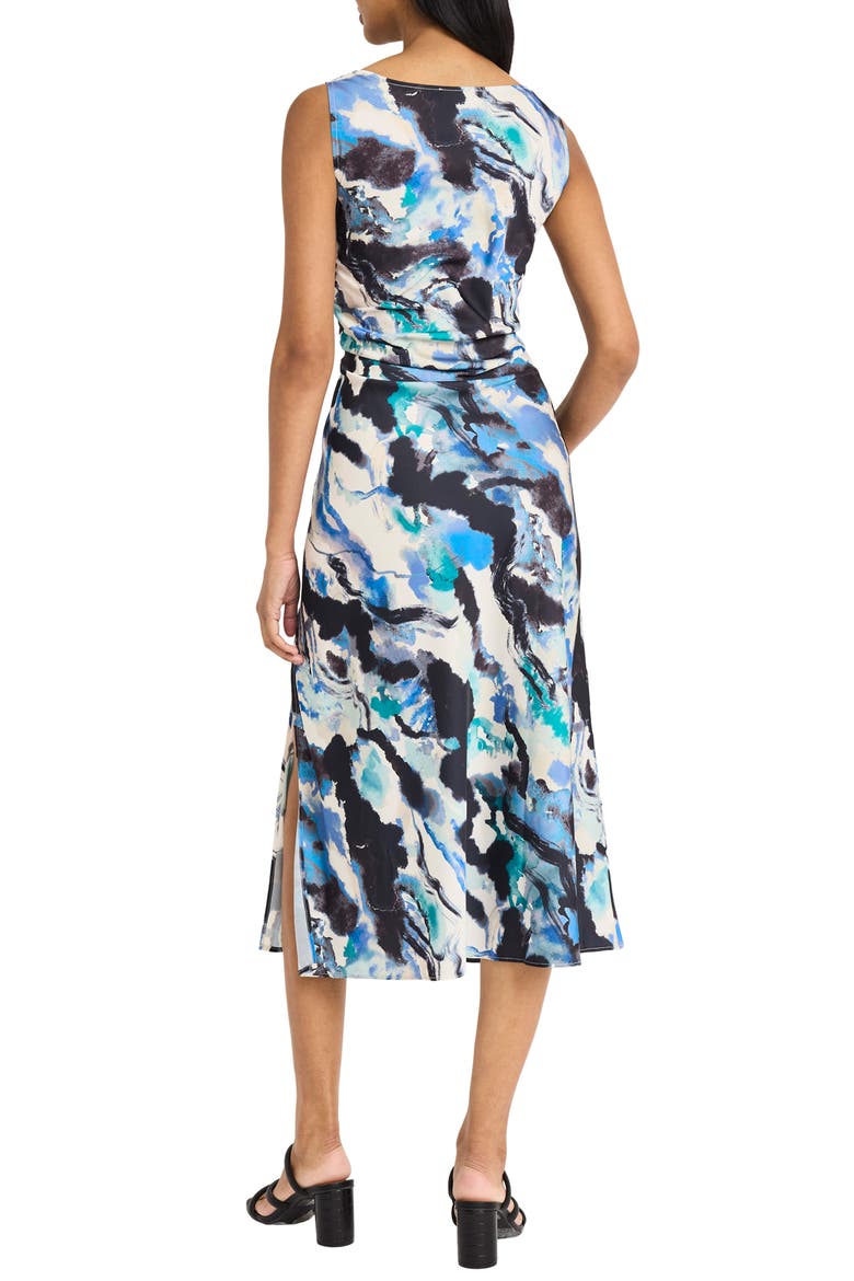 Cowl Neck Sleeveless Ruched Midi Dress, Alternate, color, CREAM/ NAVY