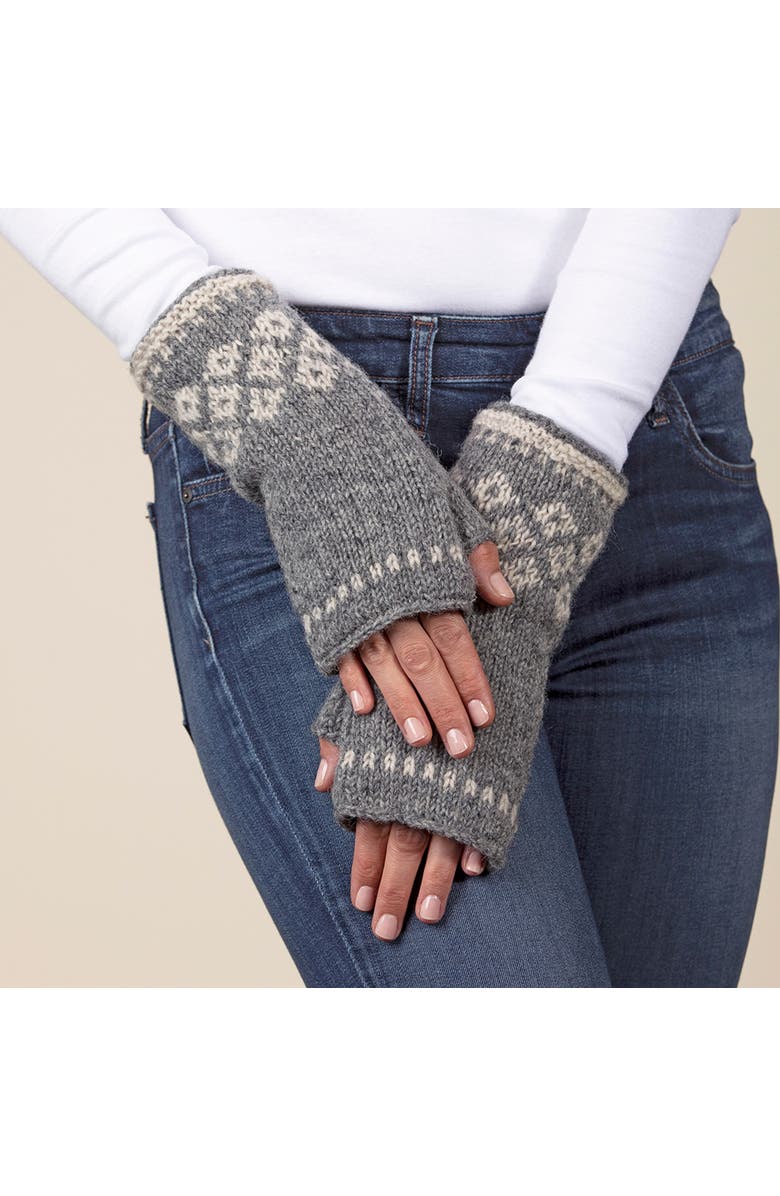 Feelgoodz Hand-Knit Jaya Harlequin Wool Half Mitten, Alternate, color, Ice