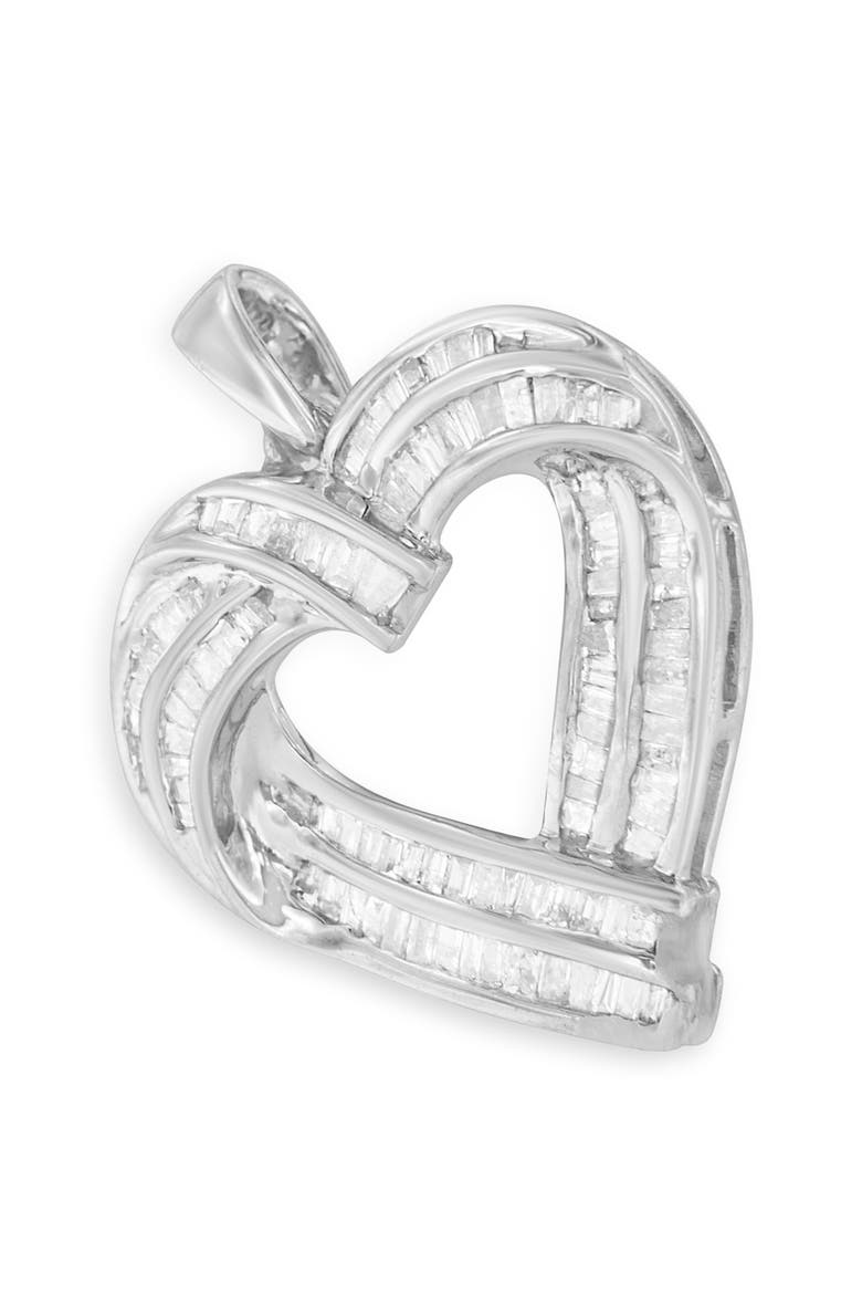 Silver 7/8 cttw Baguette Diamond Heart Pendant Necklace, Alternate, color, White