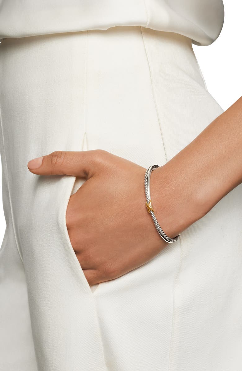 David Yurman Petite X Center Station Bracelet in Sterling Silver with 18K Yellow Gold, 5.2mm, Alternate, color, Silver/ Yellow Gold