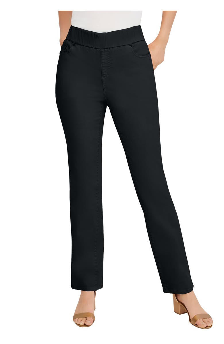 Jessica London Comfort Waist Stretch Denim Straight Leg Jean, Main, color, Black