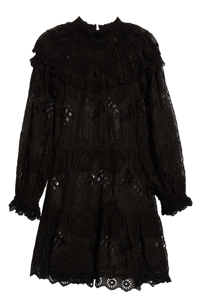 FARM Rio Flower Long Sleeve Organza Minidress, Alternate, color, 