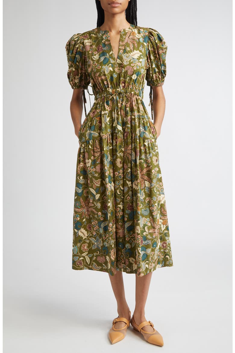 Paisley Floral Cotton Midi Dress, Main, color, LICHEN