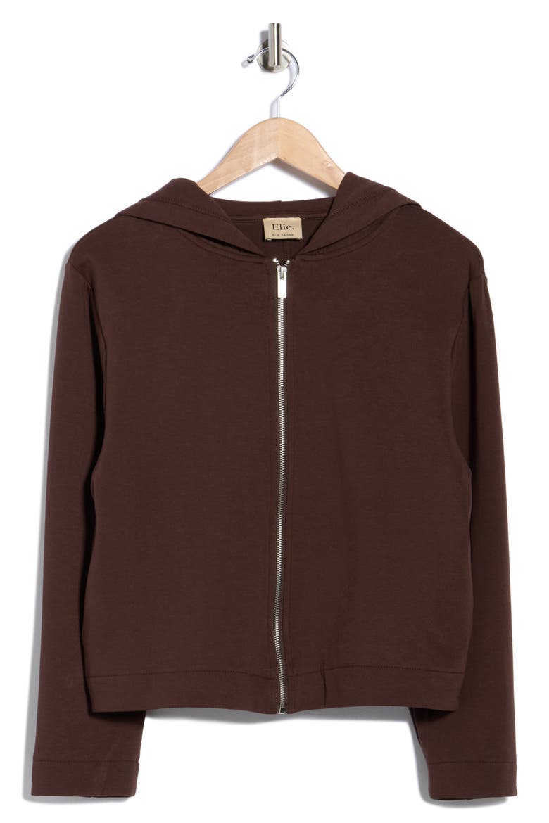 Crop Full Zip Hoodie, Alternate, color, CHOCOLATE