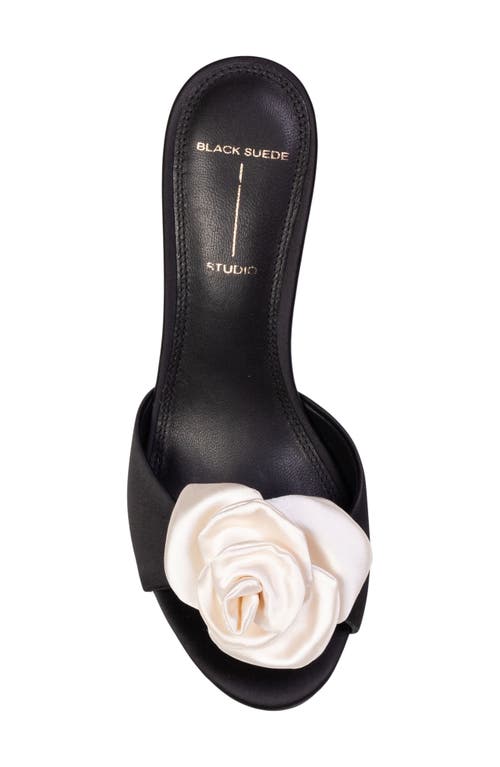 Black Suede Studio Josey Slide Sandal In Black Satin Coconut