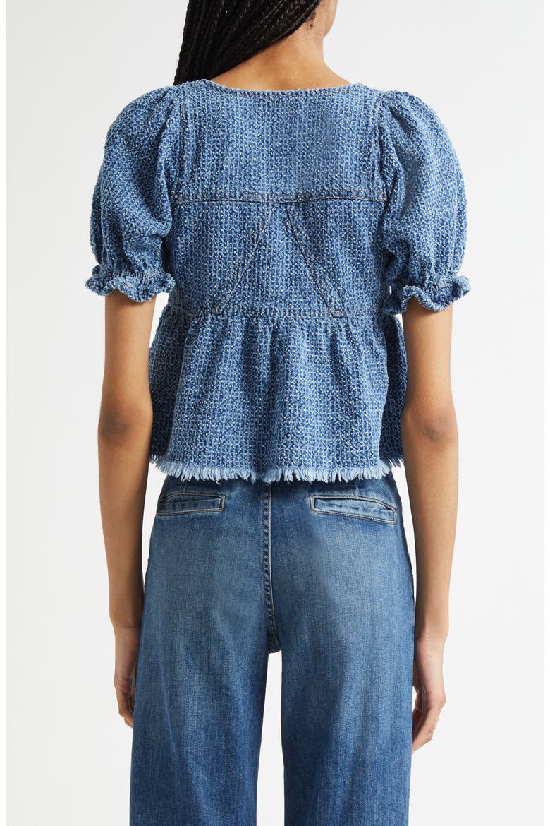 Fluffy Metallic Denim Top, Alternate, color, MID BLUE STONE