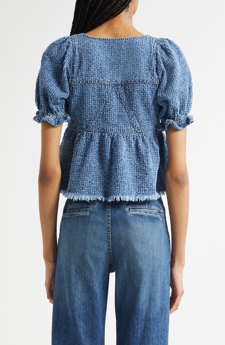 Ganni Fluffy Metallic Denim Top, Alternate, color, Mid Blue Stone