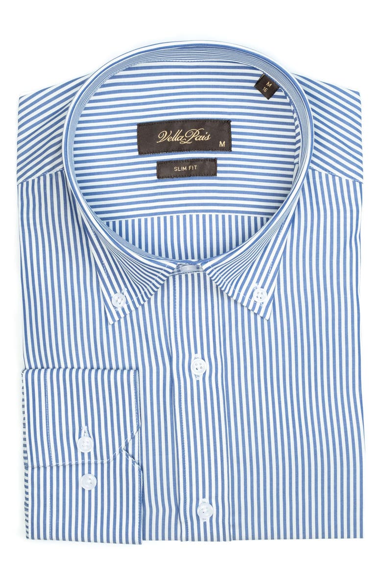 VELLAPAIS Cosmos Slim Fit Cotton Dress Shirt, Alternate, color, Blue
