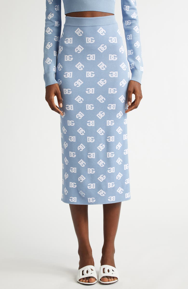 Dolce&Gabbana Logo Jacquard Pencil Skirt, Main, color, B0143 Celeste Chiaro