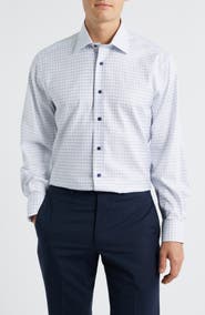 David Donahue Regular Fit Dobby Check Dress Shirt