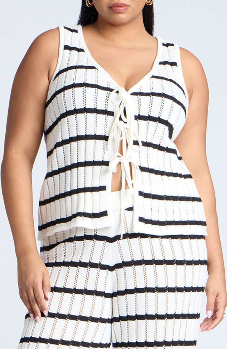 ELOQUII Stripe Tie Front Sweater Tank, Main, color, 