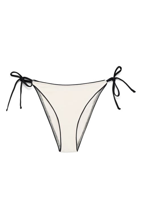 Mango Contrast Side Tie Bikini Bottoms In White