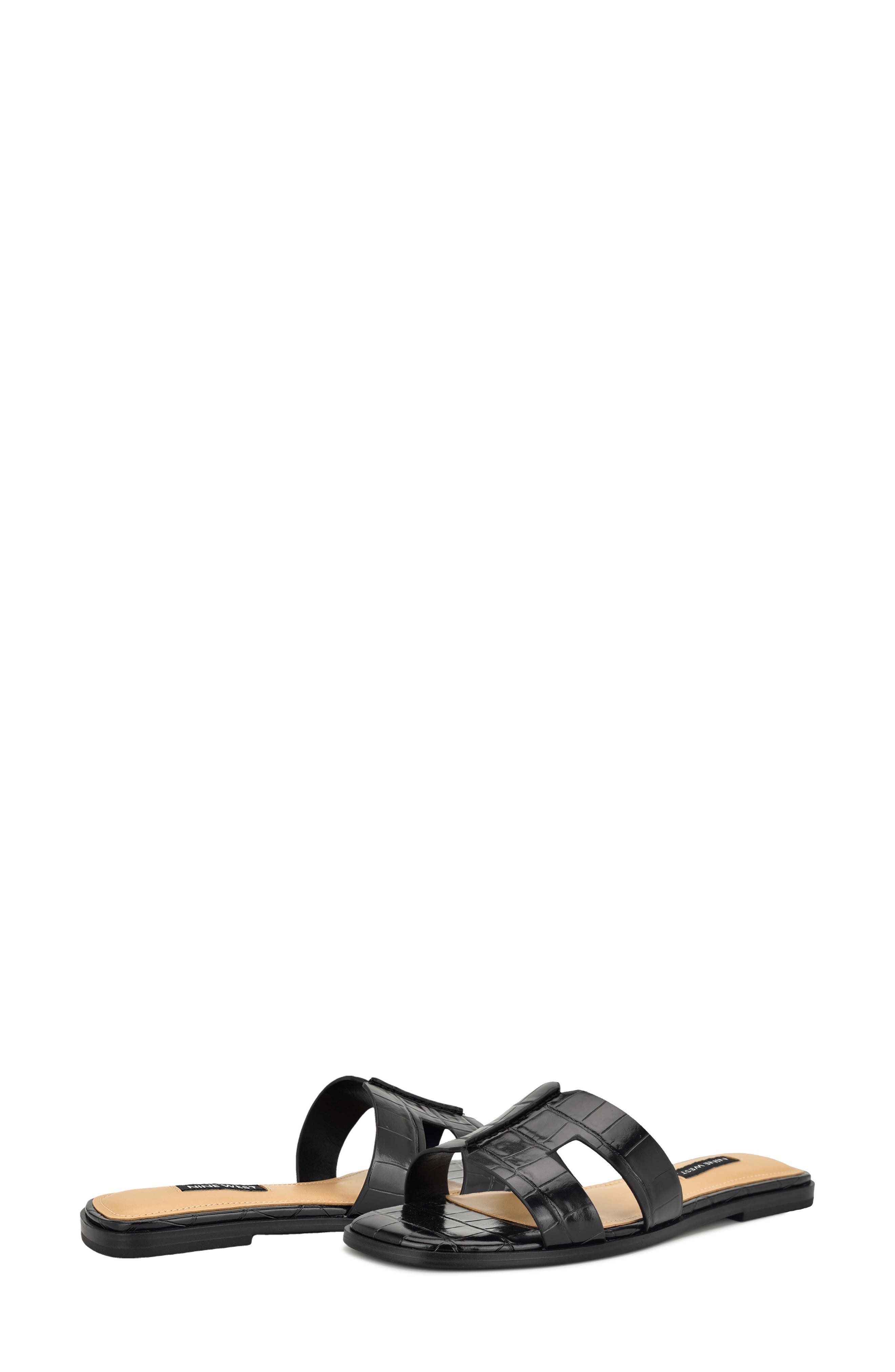 Nine West Giny Slide Sandal, Alternate, color, Black Embossed