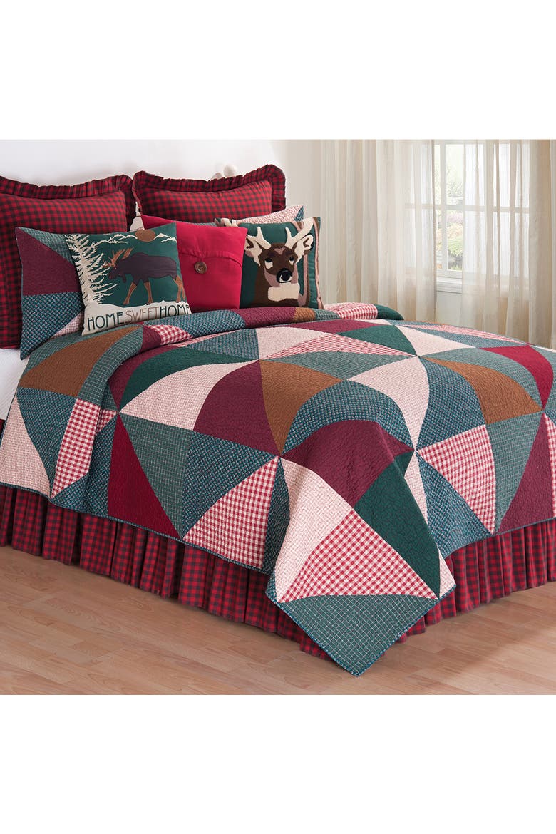 Shady Pines Rustic Lodge Cotton Cotton Quilt Set  - Reversible and Machine Washable, Main, color, Red