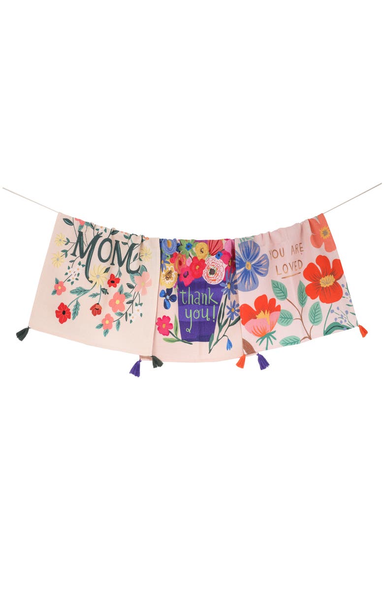 Tiramisu Thank You Mom Set of 3 Cotton Kitchen Towels, Main, color, Pink