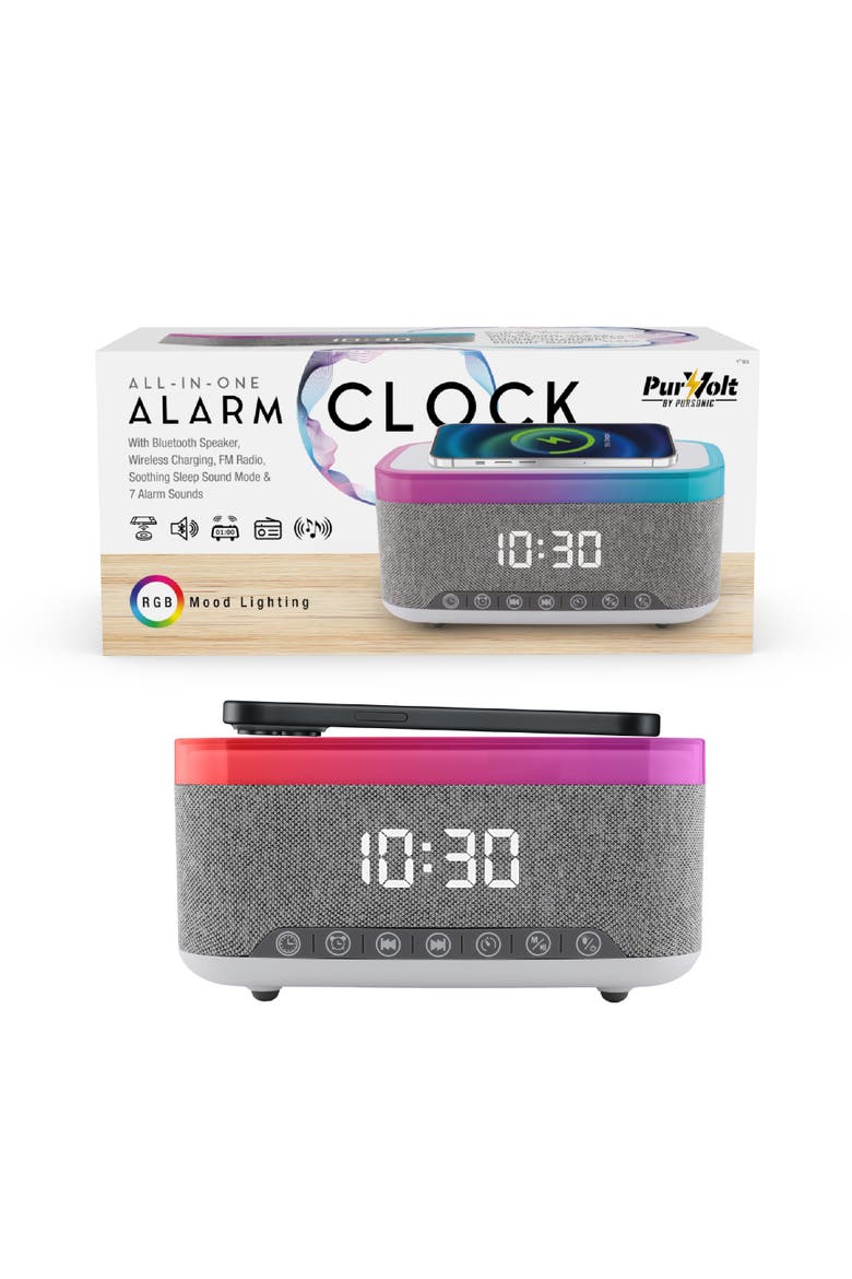 All-in-One Alarm Clock with Bluetooth Speaker, FM Radio & Qi Wireless Charging - Your Complete Nightstand Companion, Main, color, Multicolor