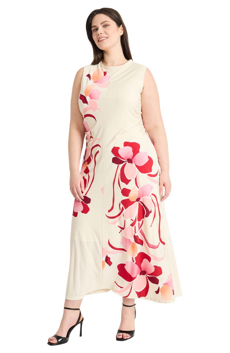 Maggy London Mock Neck Sleeveless Midi Dress, Alternate, color, Cream/ Rose