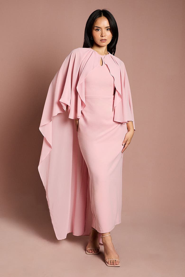 Petite Round Neck Cape Maxi Dress, Alternate, color, Blush