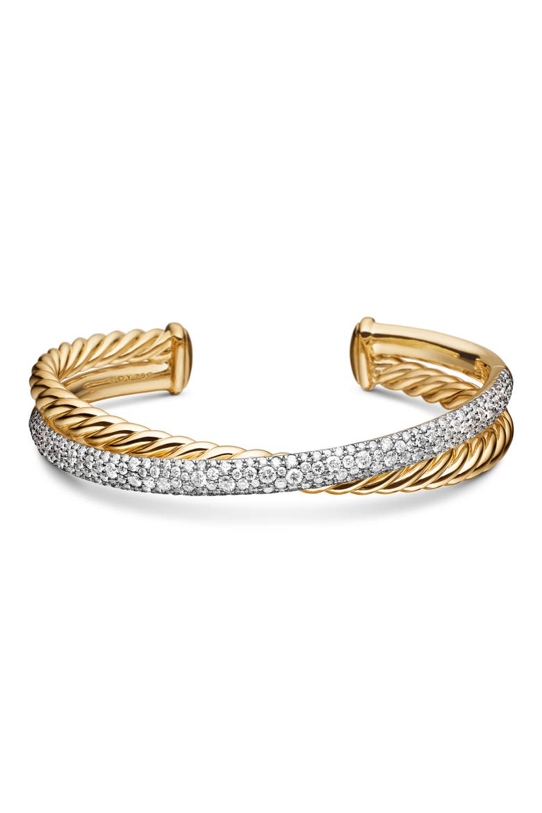 Pavé Diamond Two-Row Crossover Cuff Bracelet, Alternate, color, 18K YELLOW GOLD/ DIAMOND