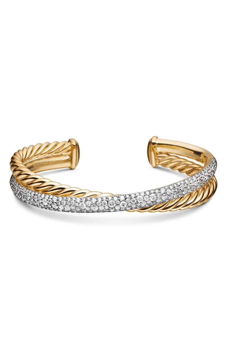 David Yurman Pavé Diamond Two-Row Crossover Cuff Bracelet, Alternate, color, 18K Yellow Gold/ Diamond