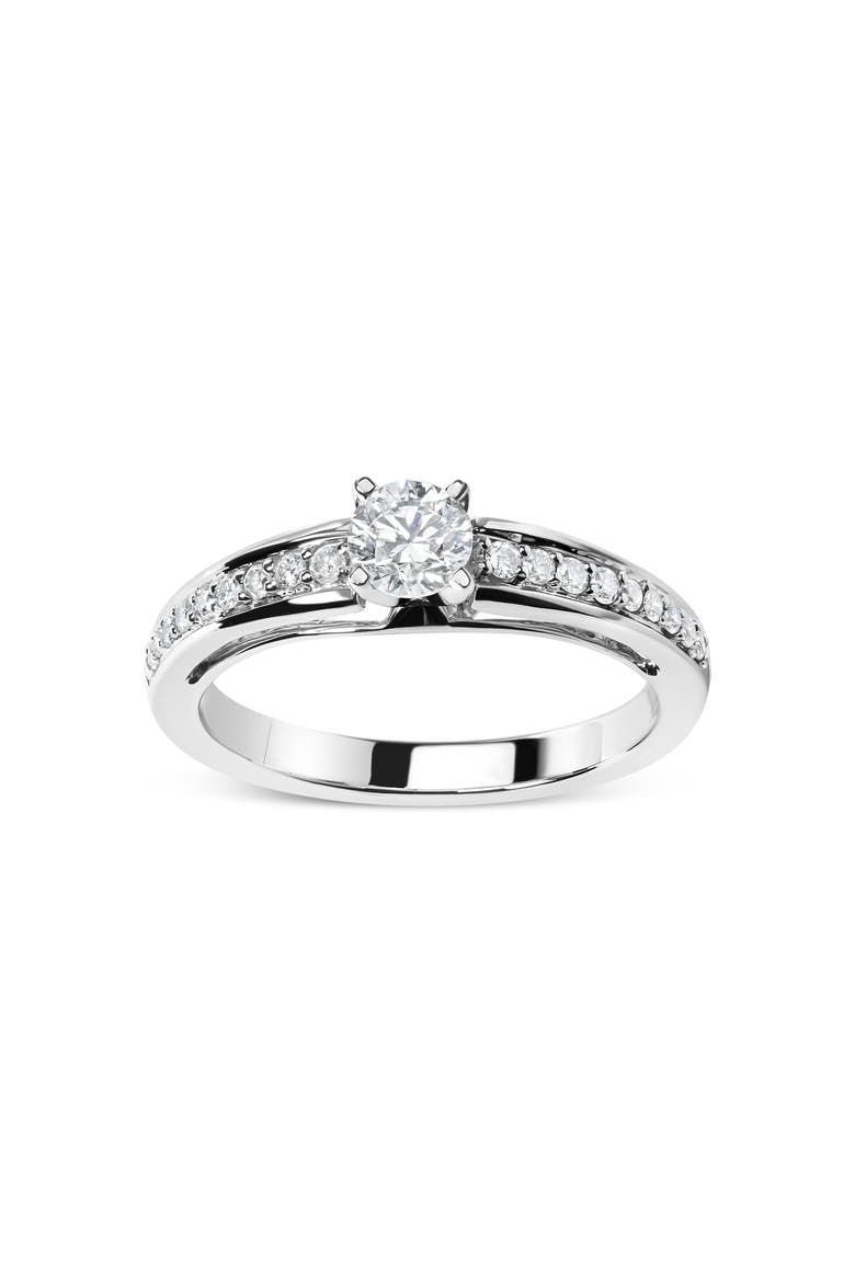14K White Gold 1/2 Cttw Diamond Solitaire Pave Set Engagement Ring, Main, color, White