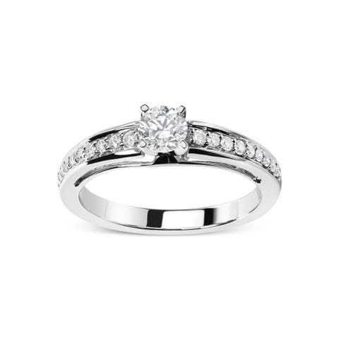 14K White Gold 1/2 Cttw Diamond Solitaire Pave Set Engagement Ring