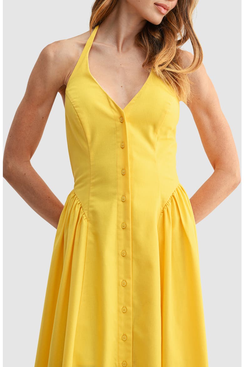 Halter Button Front Midi Dress, Alternate, color, YELLOW