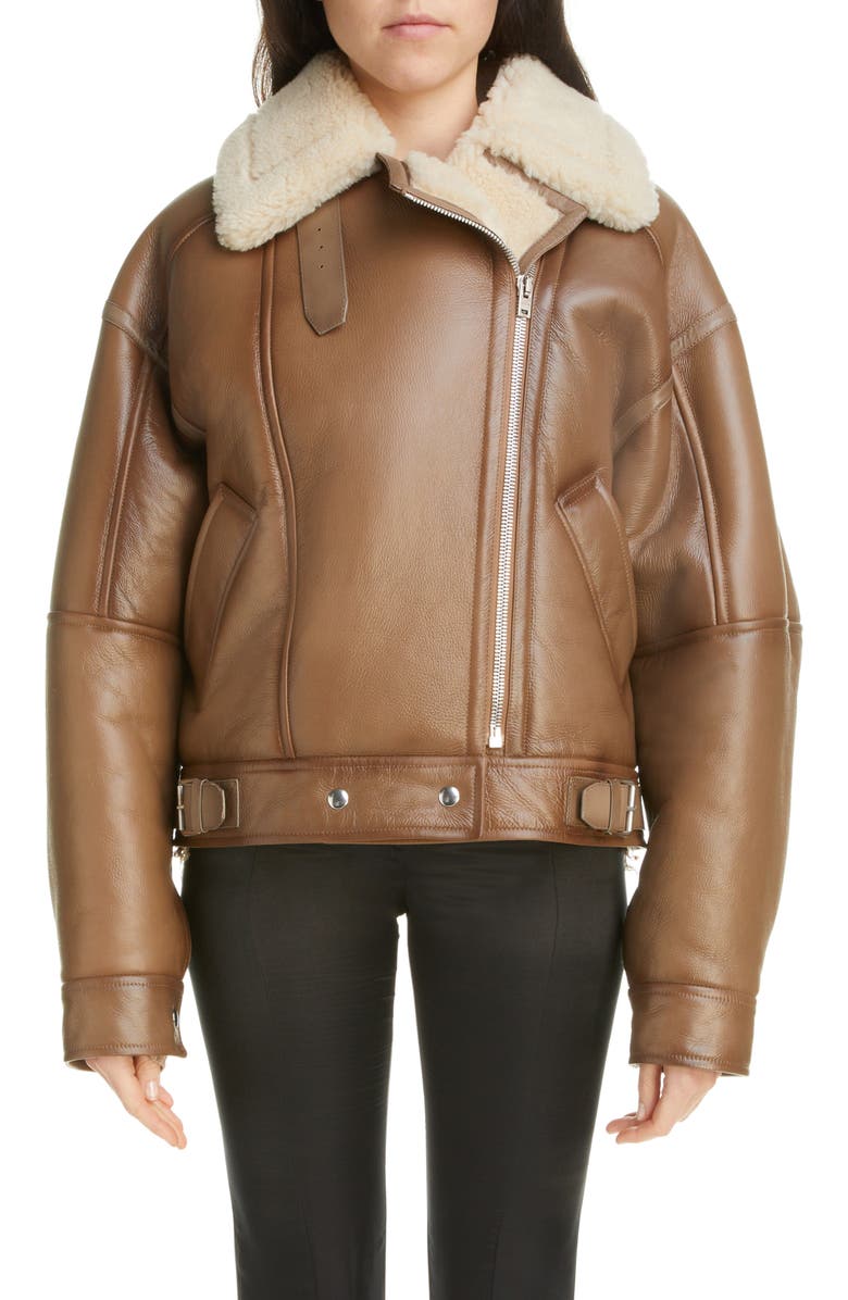 Acne Studios Genuine Shearling Moto Jacket, Main, color,