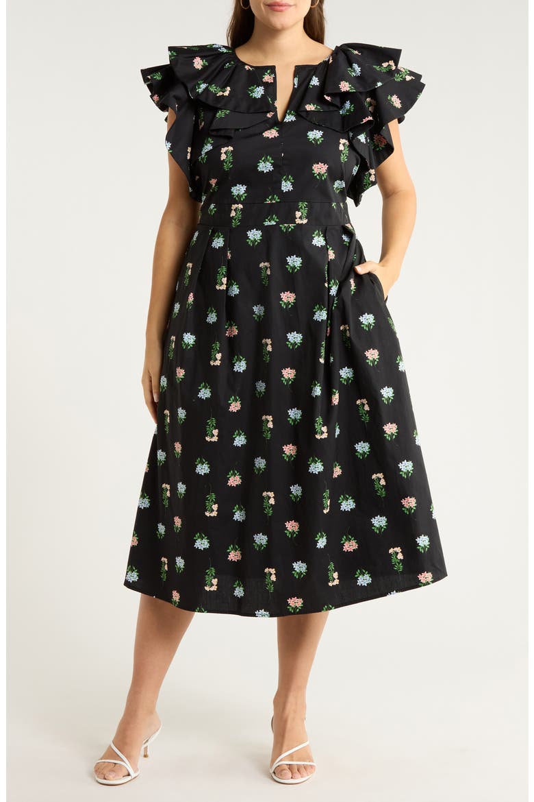 Mayrel Floral Print Maxi Dress, Main, color, BLACK-CORAL-GREEN