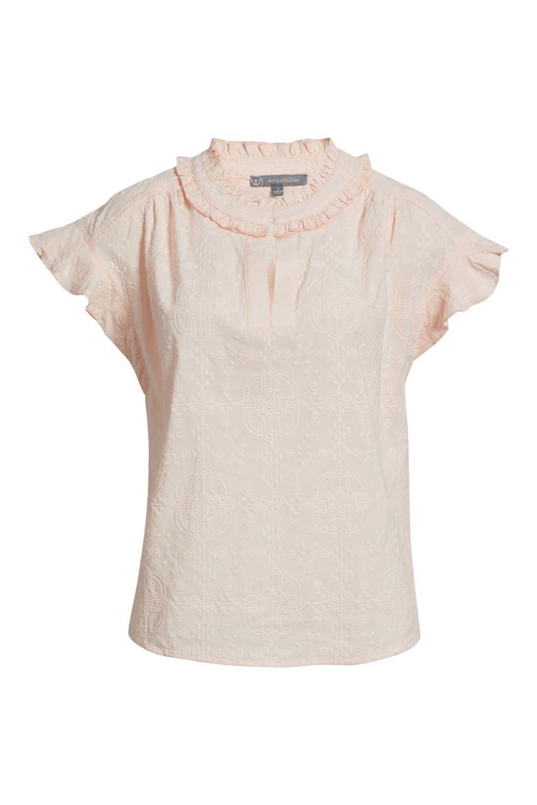 Embroidered Split Neck Top, Alternate, color, ANGEL PINK