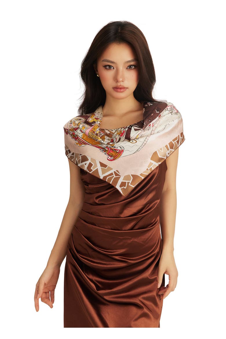 Barcelona Silk Square Scarf 26, Main, color, Gothic Brown
