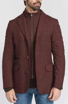 FLYNT Burgundy Plaid Stretch Wool Hybrid Sport Coat with Removable Bib