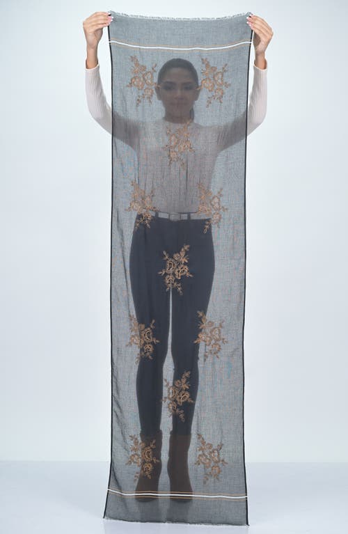 Vismaya Leopard Print Woven Scarf In Gray