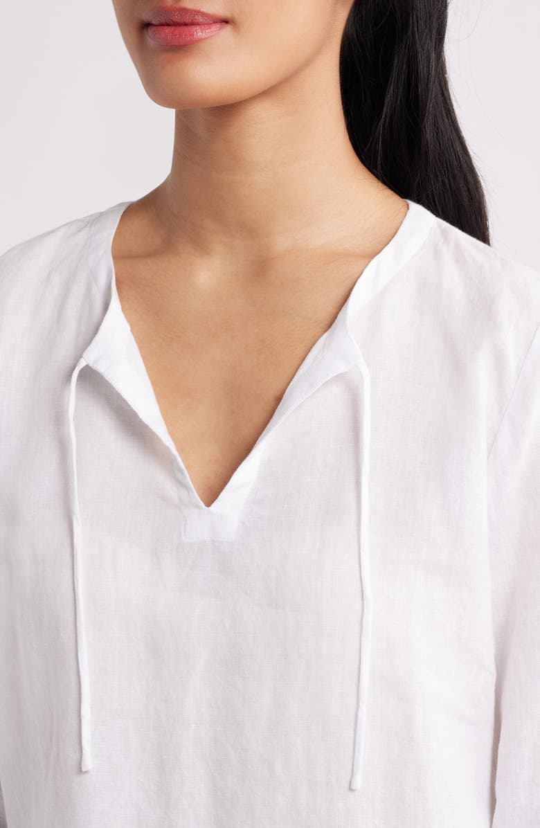 Eileen Fisher Split Neck Organic Linen Top, Alternate, color, White