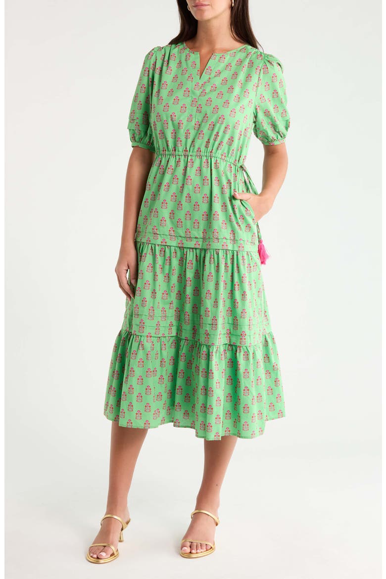 Darley Floral Tiered Cotton Dress, Main, color, LIME-MULTI